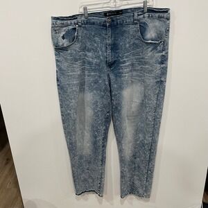 Rocawear Men's Jeans W48 (45x29) Classic Fit Acid Wash Distressed Denim Pants